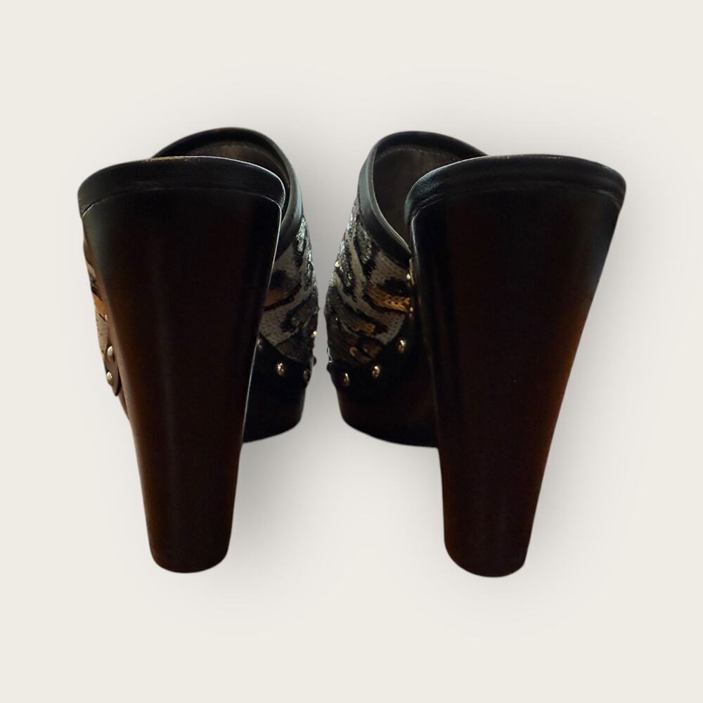 Vintage Coach Bacall Leopard Sequin Platform Clogs - Picture 4 of 6